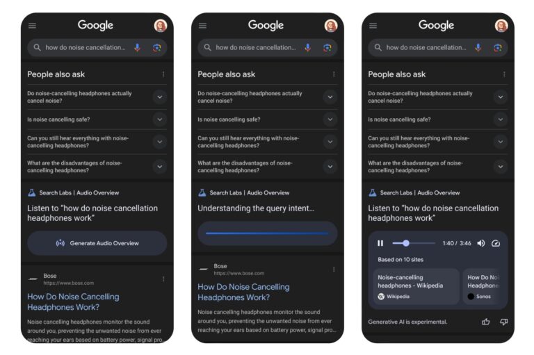 Google prueba con respuestas de audio generadas por IA en el buscador